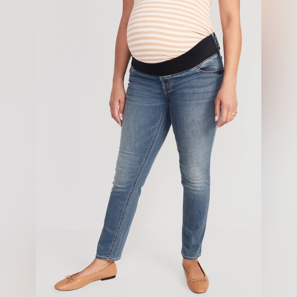 OLD NAVY Maternity Front Low Panel Power Slim Straight Jeans Size 14 Long